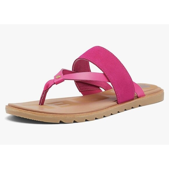 SOREL Woman’s Ella II Easy Flip T-Strap Sandals Thongs Fuchsia Fizz Sea Salt 11 - Picture 1 of 9